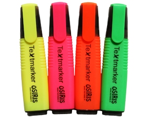 .Teksta mer�ieru komplekts, 4 kr�sas, Osiris (oran�a, dzeltena, roz�, za�a)